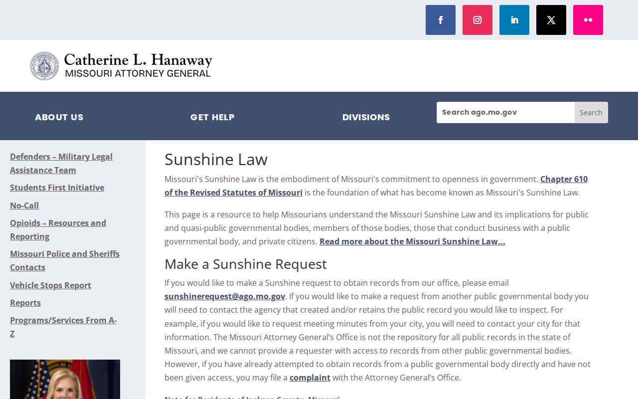 Official Missouri Sunshine Law guidance