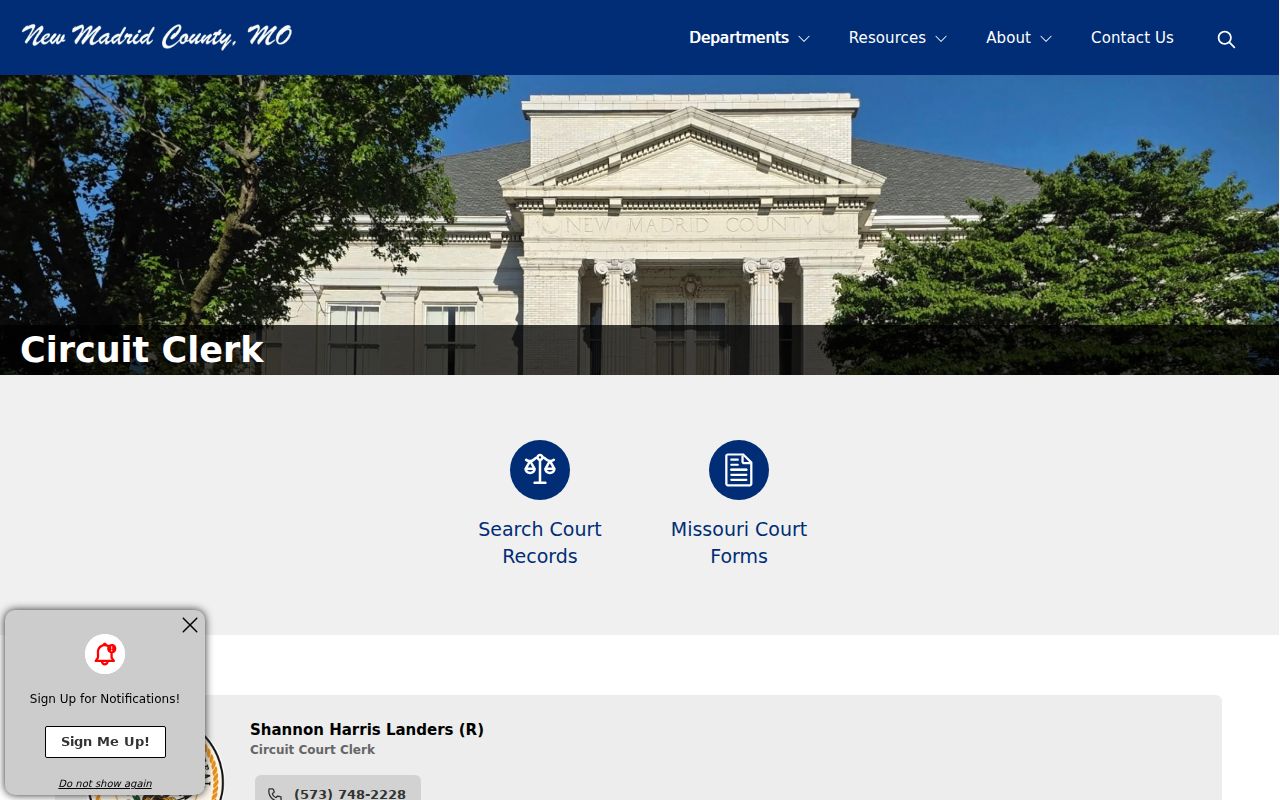 Official New Madrid County Circuit Clerk page for court records